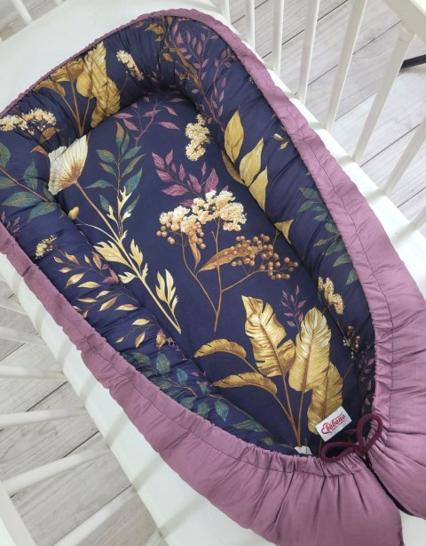 Kokon niemowlęcy dwustronny kojec otulacz Premium BOBONO- floristic granat/ róż retro Kokon niemowlęcy dwustronny kojec otulacz Premium BOBONO- floristic granat/ róż retro