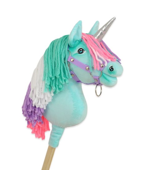 Hobby Horse Jednorożec na kiju mały miętowy z kolorową grzywą i srebrnym rogiem Hobby Horse Jednorożec na kiju mały miętowy z kolorową grzywą i srebrnym rogiem