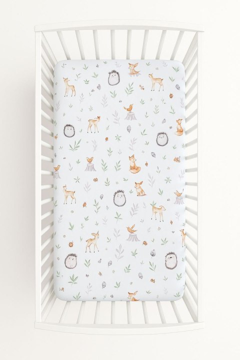 Prześcieradło bawełniane z gumką do łóżeczka 120x60 cm - leśna delikatność Prześcieradło bawełniane z gumką do łóżeczka 120x60 cm - leśna delikatność