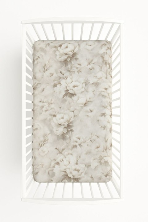 Prześcieradło bawełniane z gumką do łóżeczka 120x60 cm - peonies beige Prześcieradło bawełniane z gumką do łóżeczka 120x60 cm - peonies beige