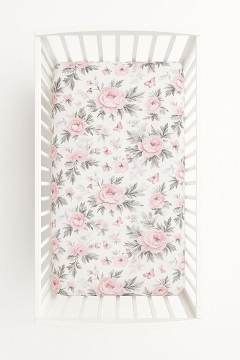 Prześcieradło bawełniane z gumką do łóżeczka 120x60 cm - romantic peonies Prześcieradło bawełniane z gumką do łóżeczka 120x60 cm - romantic peonies