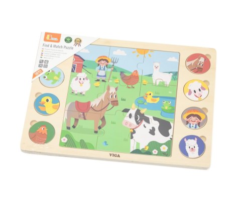 Viga 44741 Zestaw puzzli na podkładce - dopasuj cienie - farma Viga 44741 Zestaw puzzli na podkładce - dopasuj cienie - farma