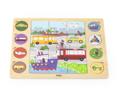 Viga 44742 Zestaw puzzli na podkładce- dopasuj cienie - środki transportu Viga 44742 Zestaw puzzli na podkładce- dopasuj cienie - środki transportu