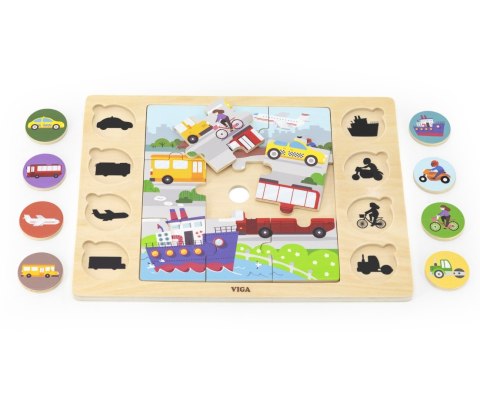 Viga 44742 Zestaw puzzli na podkładce- dopasuj cienie - środki transportu Viga 44742 Zestaw puzzli na podkładce- dopasuj cienie - środki transportu