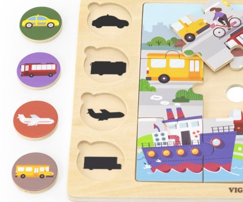 Viga 44742 Zestaw puzzli na podkładce- dopasuj cienie - środki transportu Viga 44742 Zestaw puzzli na podkładce- dopasuj cienie - środki transportu