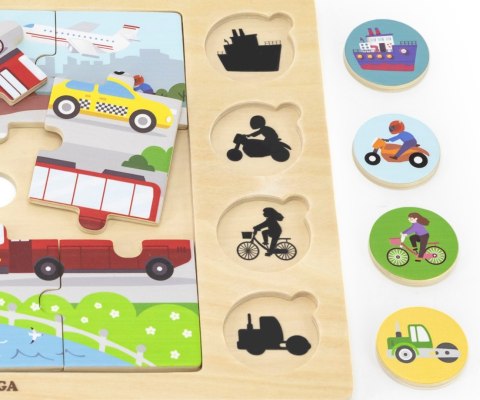 Viga 44742 Zestaw puzzli na podkładce- dopasuj cienie - środki transportu Viga 44742 Zestaw puzzli na podkładce- dopasuj cienie - środki transportu
