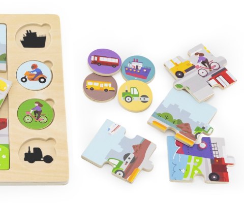 Viga 44742 Zestaw puzzli na podkładce- dopasuj cienie - środki transportu Viga 44742 Zestaw puzzli na podkładce- dopasuj cienie - środki transportu
