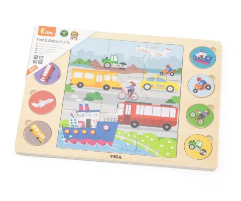 Viga 44742 Zestaw puzzli na podkładce- dopasuj cienie - środki transportu Viga 44742 Zestaw puzzli na podkładce- dopasuj cienie - środki transportu