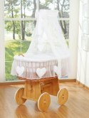 Wiklinowy kosz Mojżesza z baldachimem Amelie - naturalny + biała pościel