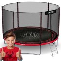 TRAMPOLINA OGRODOWA CZARNO/CZERWONA ROZMIAR 252 CM Z SIATKĄ ZEWNĘTRZNĄ I DRABINKĄ
